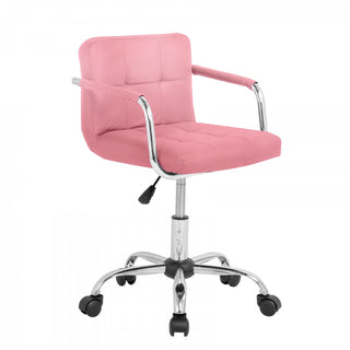 Pink Cushioned Velvet Office Chair with Chrome Legs