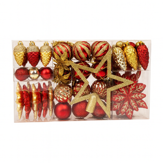Neo Red and Gold 110PCS Christmas Tree Ornaments Set Shatterproof Baubles Decorations Tree Topper Star Luxury Ornament Kit Christmas Easy to Hang Home Party Décor Star Topper, Balls, Snowflakes & Icicles