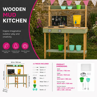 Neo Kids Wooden Outdoor Mud Kitchen Water Tap Sink Chalkboard