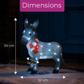 Neo 34 cm Donkey Acrylic Christmas Light 30 Cool White LED Christmas Light Battery Powered Outdoor Indoor Festive Decoration Ornament Auto Timer
