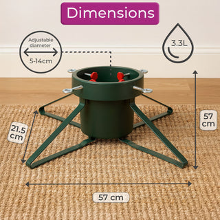 Neo Green and Red Christmas Tree Stand for Real Trees up to 8ft Extra Large Heavy Duty Metal Base with 4 Screws 3.3L Water Reservoir Tank Secure Stylish Festive Stable Design