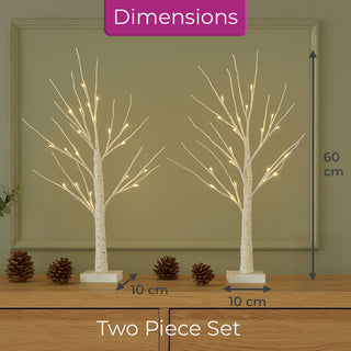 Neo Set of 2 LED Pre Lit Twig Tree Lights 60cm Birch Tree Lamp Warm White Lights Battery Operated Decorative Centrepiece Flexible Branches Christmas Wedding Bedroom Home Decor