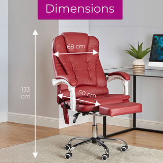 Neo Office Chair Burgundy Faux Leather With Footrest & Massage Function Steel Frame