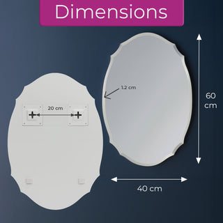 Neo Ellipse Frameless Wall Mirror 60x40cm Frameless Bevelled Edge for Modern Home Décor Oval Design Bathroom Living Room Bedroom Bathroom Hallway Easy Mounting