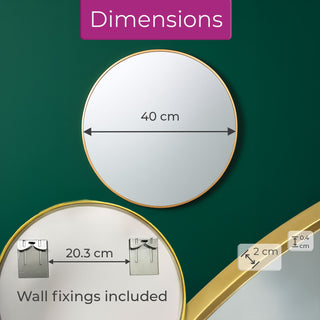 Neo 40cm Gold Round Metal Frame Wall Mirror Float Glass   HD Reflection Anti-Rust Moisture-Proof Wall Mounted Bathroom Bedroom Hallway Living Room Vanity