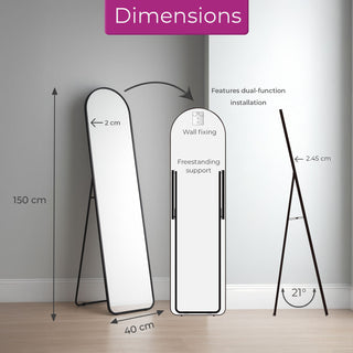 Neo Black Full Length Mirror 40x150cm with Metal Frame HD Dressing Wall Mounted Free Standing Floor for Bedroom Hallway Living Room Wardrobe