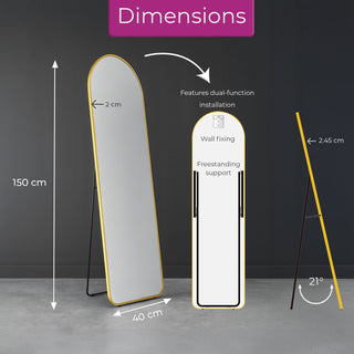 Neo Gold Full Length Mirror 40x150cm with Metal Frame HD Dressing Wall Mounted Free Standing Floor for Bedroom Hallway Living Room Wardrobe