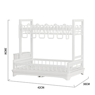 Neo White 2 Tier Dish Drying Rack with Drip Tray and Drainage Spout