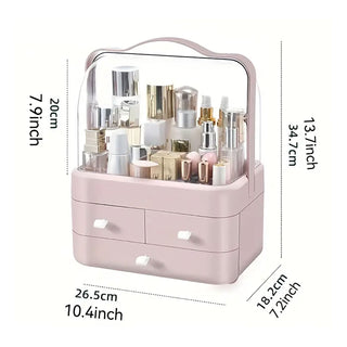 Neo Pink Acrylic Makeup Storage Organiser with Lid & Drawers