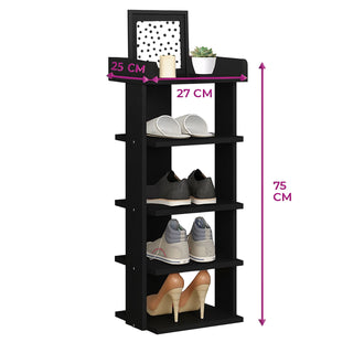 Neo Black Multi-Layer Wooden Shoe Rack Durable Storage Organiser Boots Sneakers Heels Space Saving Entryway Shelf