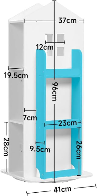 Neo Blue House Shaped 360° Rotating Kid's Freestanding Bookshelf