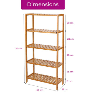 Neo Natural 5 Tier Bamboo Storage Shelf Shelves Rack Adjustable Multi-Purpose Rack Shoes Plants Bathroom Kitchen Hallway Room Organiser Unit