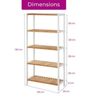 Neo Natural / White 5 Tier Bamboo Storage Shelf Shelves Rack Adjustable Multi-Purpose Rack Shoes Plants Bathroom Kitchen Hallway Room Organiser Unit