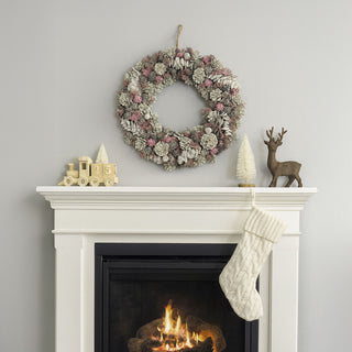 Neo Luxury 50cm Extra Large Frosted Pink Flowers Wreath