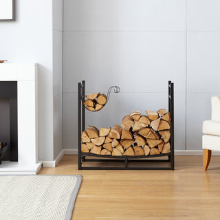 Neo Black Indoor Firewood Log Rack With Hooks