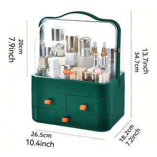Neo Green Acrylic Makeup Storage Organiser with Lid & Drawers