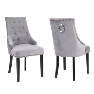 Neo Grey Studded Velvet Dining Table Chairs with Ring Knocker x2