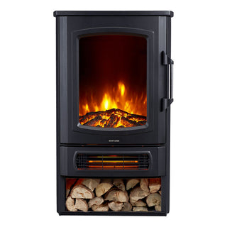 Neo 1000W / 2000W Electric Heater With Realistic Flame and Log Store - Black