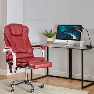 Neo Burgundy Faux Leather Office Chair With Footrest & Massage