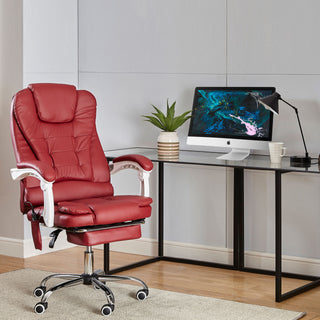 Neo Burgundy Faux Leather Office Chair With Footrest & Massage