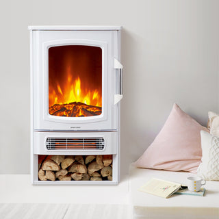 Neo 1000W / 2000W Electric Heater With Realistic Flame and Log Store - White