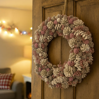 Neo Luxury 50cm Extra Large Frosted Pink Flowers Wreath