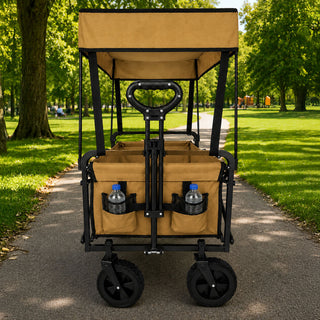 Neo Folding Wagon Canopy Garden Cart 110L 120kg - Khaki