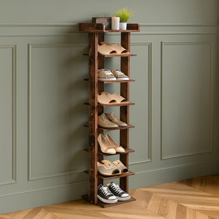 Neo Walnut 8 Tier Wooden Shoe Rack Slim