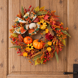 Neo Autumn Wreath Door Pumpkins Berries Sunflowers
