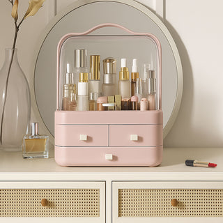 Neo Pink Acrylic Makeup Storage Organiser with Lid & Drawers