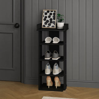 Neo Black Multi-Layer Wooden Shoe Rack Durable Storage Organiser Boots Sneakers Heels Space Saving Entryway Shelf