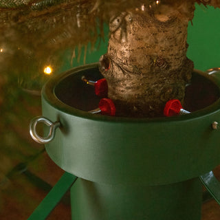 Neo Green and Red Christmas Tree Stand for Real Trees up to 8ft Extra Large Heavy Duty Metal Base with 4 Screws 3.3L Water Reservoir Tank Secure Stylish Festive Stable Design