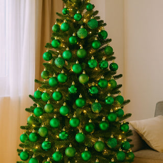 Neo Green 36 Christmas Tree Ornaments Set Baubles Glitter Balls Holiday Festive Decorations Assorted Sizes Colours Home Party Décor