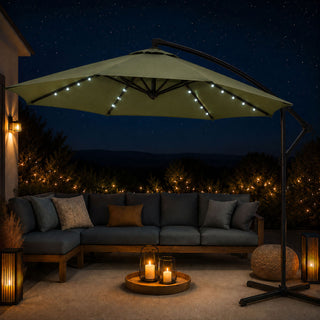 Neo Green Outdoor Freestanding Parasol with Led Lights 3 Metre
