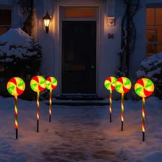 Neo Large 50cm Candy Cane Lolly Lollipop Christmas Remote Solar and Battery Powered Lights 6 Pack LED Path Stakes Timer 8 Modes Timer Outdoor Décor