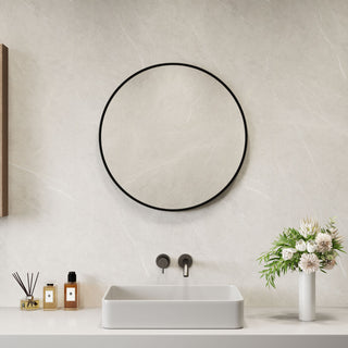 Neo 60cm Black Round Metal Frame Wall Mirror Float Glass HD Reflection Anti-Rust Moisture-Proof Wall Mounted Bathroom Bedroom Hallway Living Room Vanity