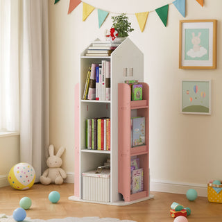 Neo Pink House Shaped 360° Rotating Kid's Freestanding Bookshelf