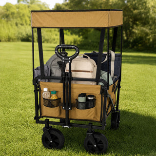 Neo Folding Wagon Canopy Garden Cart 110L 120kg - Khaki