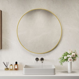 Neo 70cm Gold Round Metal Frame Wall Mirror Float Glass   HD Reflection Anti-Rust Moisture-Proof Wall Mounted Bathroom Bedroom Hallway Living Room Vanity