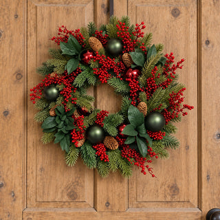 Neo Christmas Door Wreath Berries Baubles Pine Cones 50 cm