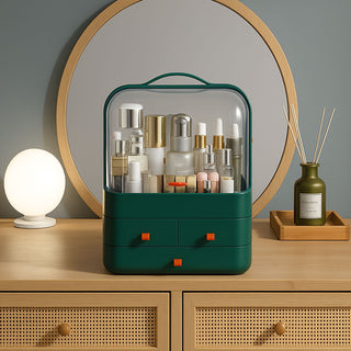 Neo Green Acrylic Makeup Storage Organiser with Lid & Drawers
