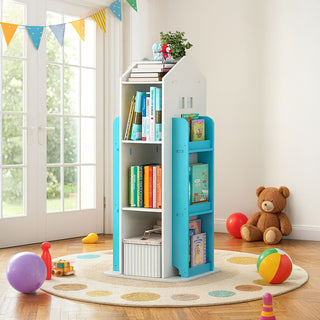 Neo Blue House Shaped 360° Rotating Kid's Freestanding Bookshelf