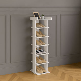 Neo White 7 Tier Wooden Shoe Rack Slim Narrow Storage Cabinet Space-Saving Entryway Bedroom Wardrobe