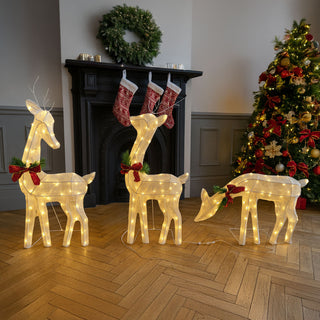 Neo Set of 3 LED Lighted Reindeer Christmas Decorations Indoor Outdoor Holiday Yard Décor 210 Dual LED Lights Timer Weather Resistant Frame Festive Red Bows & Greenery