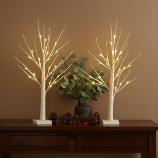 Neo Set of 2 LED Pre Lit Twig Tree Lights 60cm Birch Tree Lamp Warm White Lights Battery Operated Decorative Centrepiece Flexible Branches Christmas Wedding Bedroom Home Decor