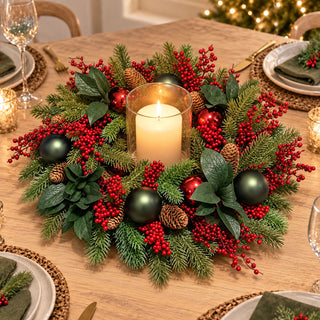 Neo Christmas Door Wreath Berries Baubles Pine Cones 50 cm