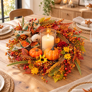 Neo Autumn Wreath Door Pumpkins Berries Sunflowers
