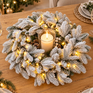 Neo Pre Lit LED Snow Flocked Festive Christmas Wreath