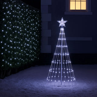 Neo 4ft White Waterfall LED Outdoor Christmas Tree Light Cascading Star Tree with 5m Lead Multi Function Modes Garden & Patio