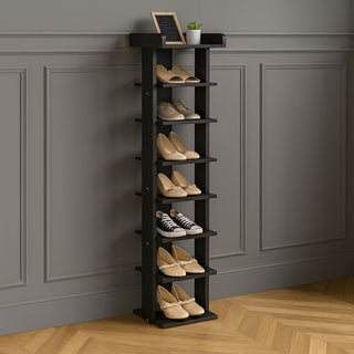Neo Black 8 Tier Wooden Shoe Rack Slim